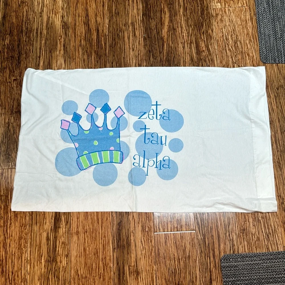Zeta Tau Alpha sorority white blue crown print queen size pillowcase